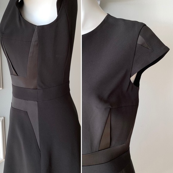 Network Black Fit and Flare Cap Sleeve Satin Trim Dress Size Medium - Picture 4 of 10